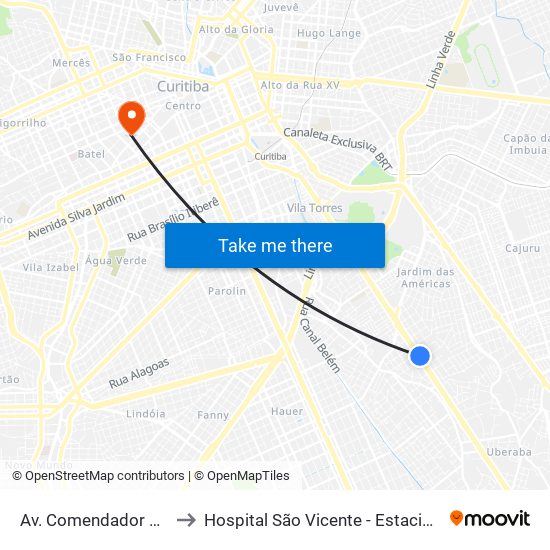 Av. Comendador Franco, 4485 to Hospital São Vicente - Estacionamento Médicos map