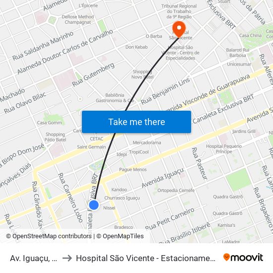 Av. Iguaçu, 2700 to Hospital São Vicente - Estacionamento Médicos map