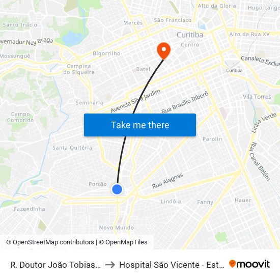 R. Doutor João Tobias Pinto Rebelo, 3500 to Hospital São Vicente - Estacionamento Médicos map