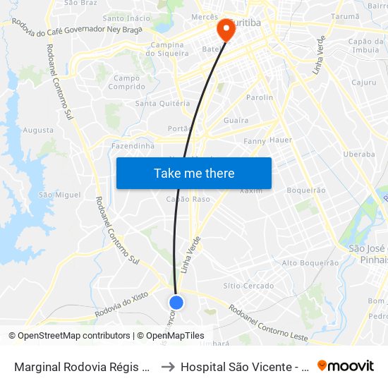 Marginal Rodovia Régis Bittencourt (Br 116) - Ceasa to Hospital São Vicente - Estacionamento Médicos map