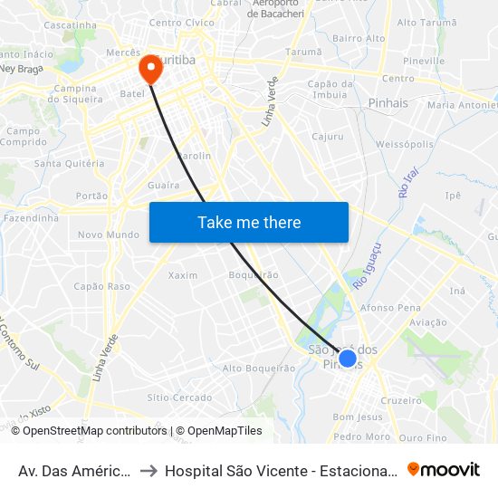 Av. Das Américas, 1111 to Hospital São Vicente - Estacionamento Médicos map