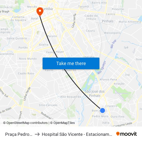 Praça Pedro Moro to Hospital São Vicente - Estacionamento Médicos map