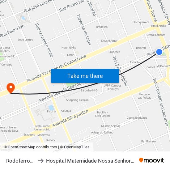 Rodoferroviária to Hospital Maternidade Nossa Senhora De Fátima map