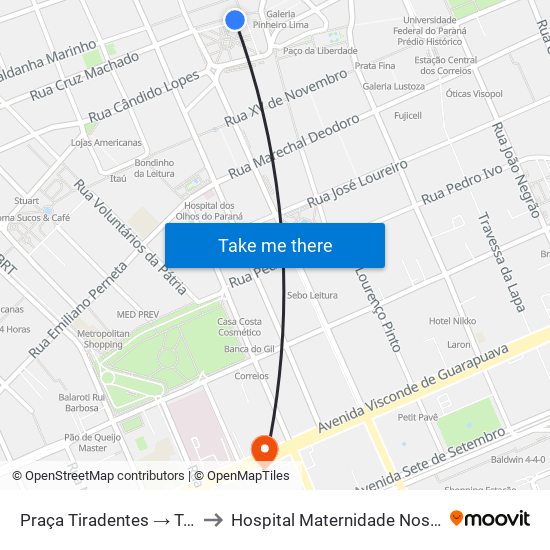 Praça Tiradentes → Terminal Bairro Alto to Hospital Maternidade Nossa Senhora De Fátima map