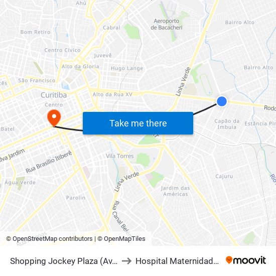 Shopping Jockey Plaza (Av. Victor Ferreira Do Amaral, 2694) to Hospital Maternidade Nossa Senhora De Fátima map