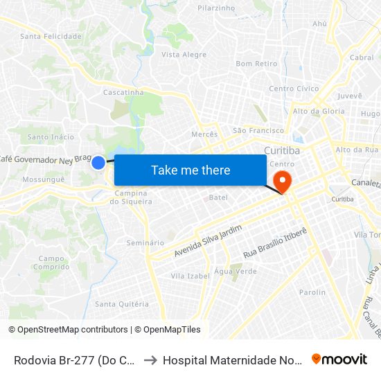 Rodovia Br-277 (Do Café) - Parque Barigui to Hospital Maternidade Nossa Senhora De Fátima map
