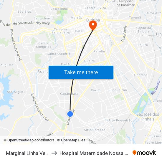 Marginal Linha Verde - Avipec to Hospital Maternidade Nossa Senhora De Fátima map