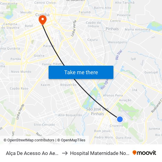 Alça De Acesso Ao Aeroporto Afonso Pena to Hospital Maternidade Nossa Senhora De Fátima map