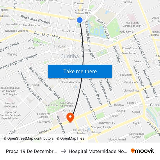 Praça 19 De Dezembro (R. Inácio Lustosa) to Hospital Maternidade Nossa Senhora De Fátima map
