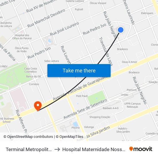 Terminal Metropolitano Guadalupe to Hospital Maternidade Nossa Senhora De Fátima map