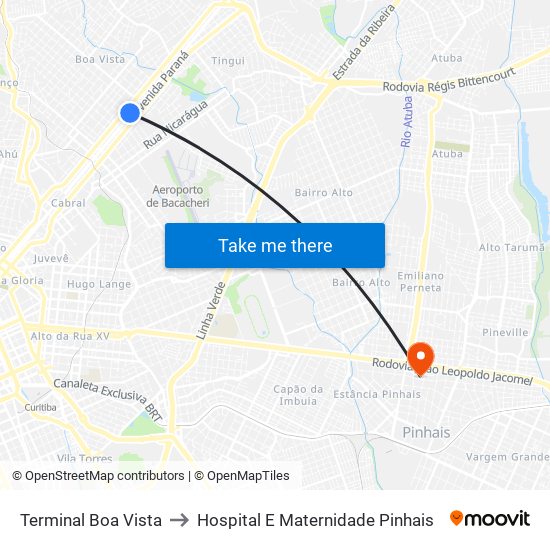 Terminal Boa Vista to Hospital E Maternidade Pinhais map