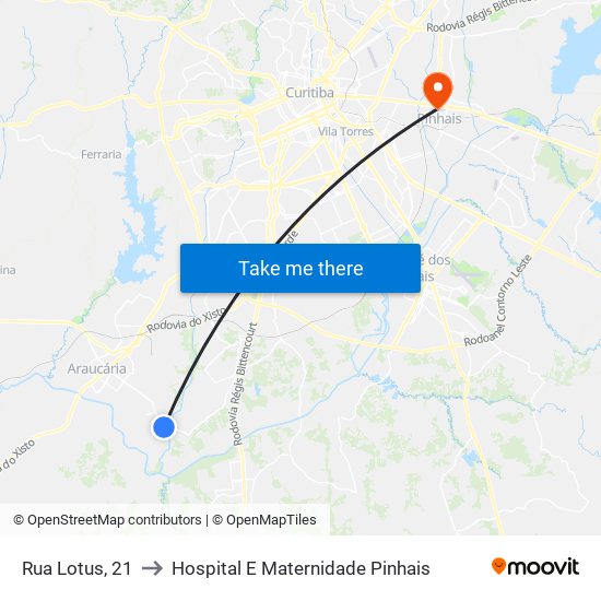 Rua Lotus, 21 to Hospital E Maternidade Pinhais map