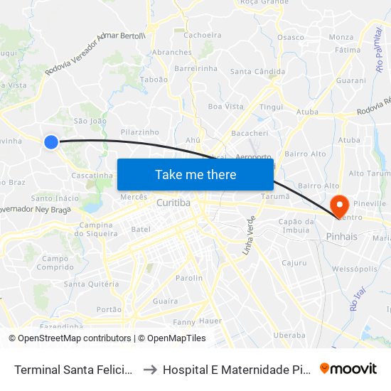 Terminal Santa Felicidade to Hospital E Maternidade Pinhais map