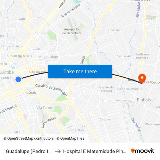 Guadalupe (Pedro Ivo) to Hospital E Maternidade Pinhais map