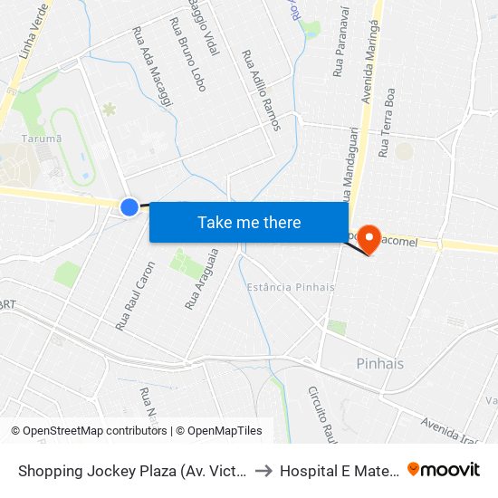 Shopping Jockey Plaza (Av. Victor Ferreira Do Amaral, 2694) to Hospital E Maternidade Pinhais map