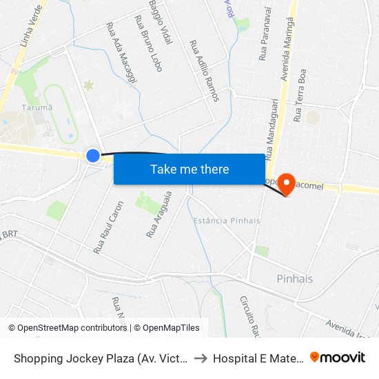 Shopping Jockey Plaza (Av. Victor Ferreira Do Amaral, 2300) to Hospital E Maternidade Pinhais map