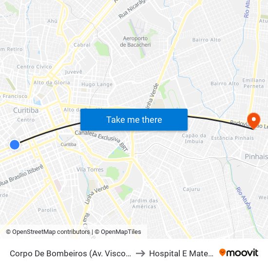Corpo De Bombeiros (Av. Visconde De Guarapuava, 3571) to Hospital E Maternidade Pinhais map