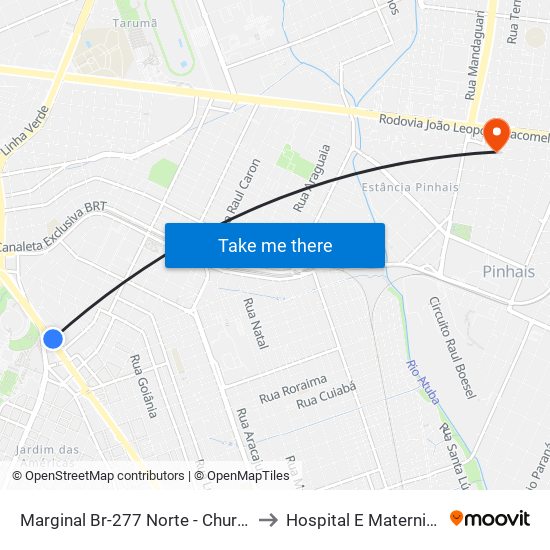 Marginal Br-277 Norte - Churrascaria Marumbi to Hospital E Maternidade Pinhais map