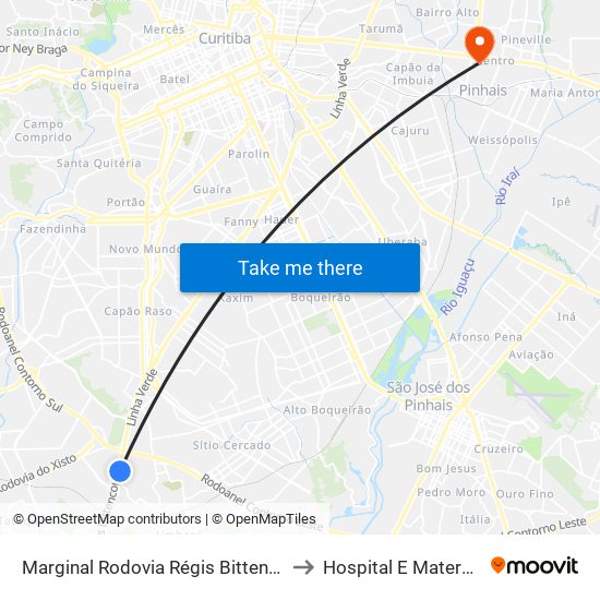 Marginal Rodovia Régis Bittencourt (Br 116) - Ceasa to Hospital E Maternidade Pinhais map