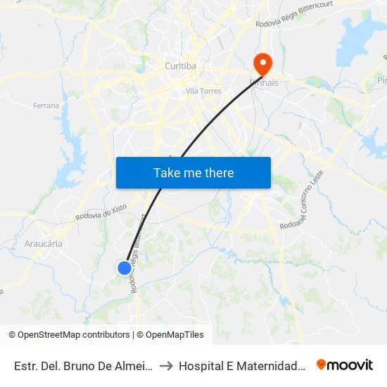 Estr. Del. Bruno De Almeida, 3986 to Hospital E Maternidade Pinhais map