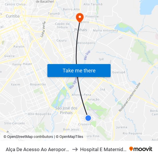 Alça De Acesso Ao Aeroporto Afonso Pena to Hospital E Maternidade Pinhais map