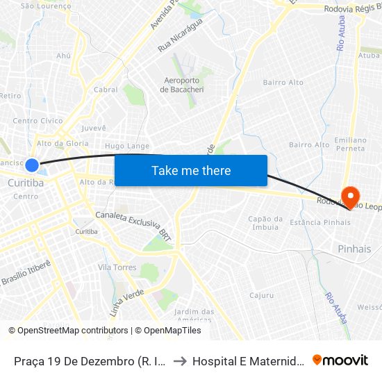 Praça 19 De Dezembro (R. Inácio Lustosa) to Hospital E Maternidade Pinhais map