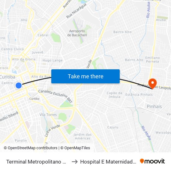 Terminal Metropolitano Guadalupe to Hospital E Maternidade Pinhais map