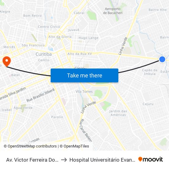 Av. Victor Ferreira Do Amaral, 3377 to Hospital Universitário Evangélico de Curitiba map