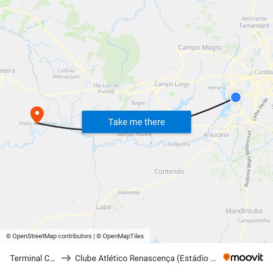 Terminal Caiuá to Clube Atlético Renascença (Estádio João C.) map