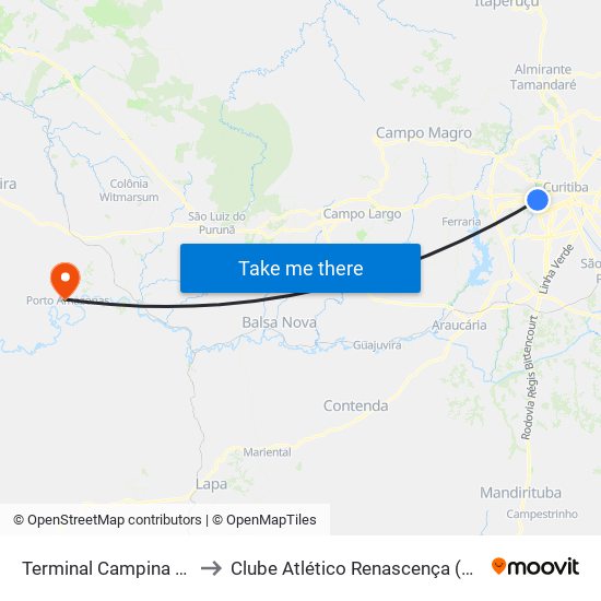 Terminal Campina Do Siqueira to Clube Atlético Renascença (Estádio João C.) map