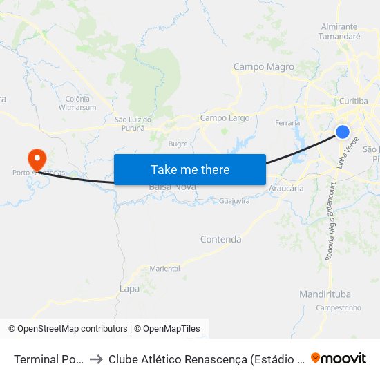 Terminal Portão to Clube Atlético Renascença (Estádio João C.) map