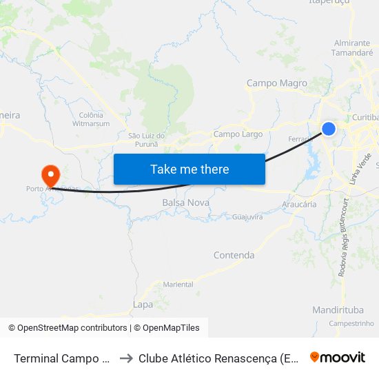 Terminal Campo Comprido to Clube Atlético Renascença (Estádio João C.) map