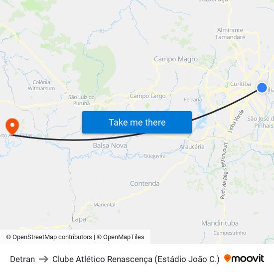 Detran to Clube Atlético Renascença (Estádio João C.) map