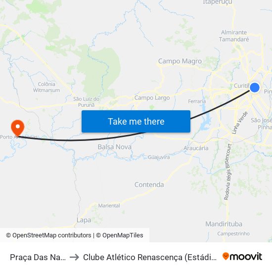 Praça Das Nações to Clube Atlético Renascença (Estádio João C.) map