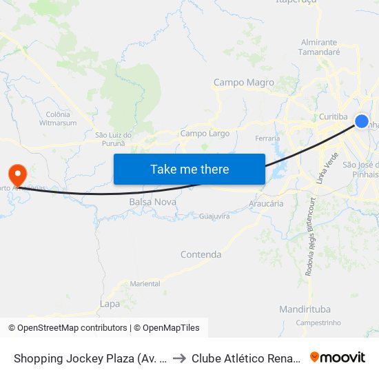 Shopping Jockey Plaza (Av. Victor Ferreira Do Amaral, 2300) to Clube Atlético Renascença (Estádio João C.) map