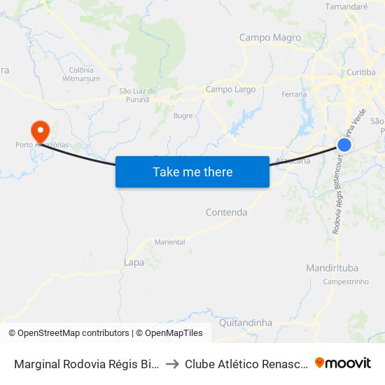 Marginal Rodovia Régis Bittencourt (Br 116) - Ceasa to Clube Atlético Renascença (Estádio João C.) map