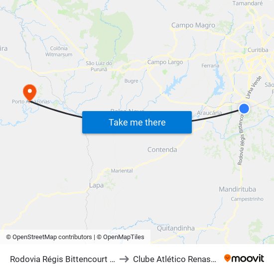 Rodovia Régis Bittencourt (Br 116) - Viaduto Pompéia to Clube Atlético Renascença (Estádio João C.) map