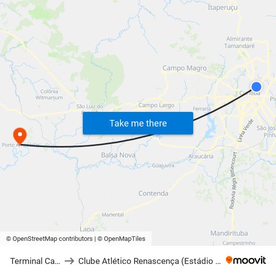 Terminal Cabral to Clube Atlético Renascença (Estádio João C.) map