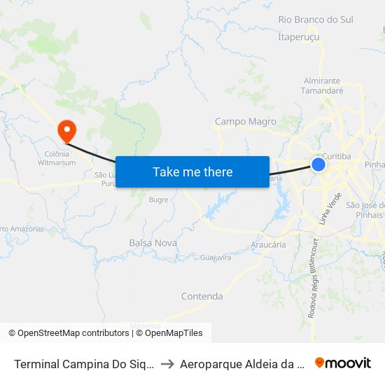 Terminal Campina Do Siqueira to Aeroparque Aldeia da Serra map