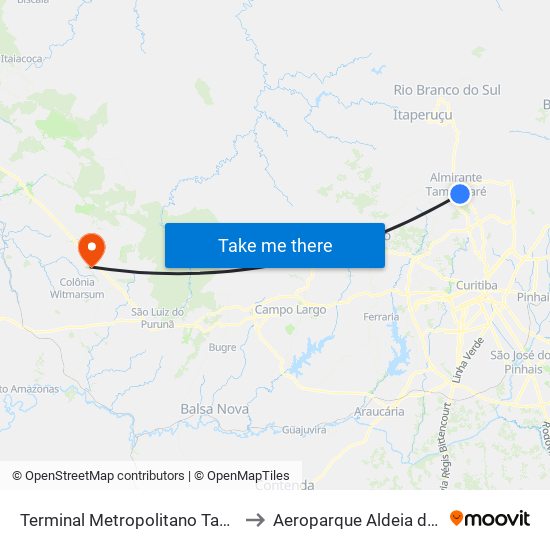 Terminal Metropolitano Tamandaré to Aeroparque Aldeia da Serra map