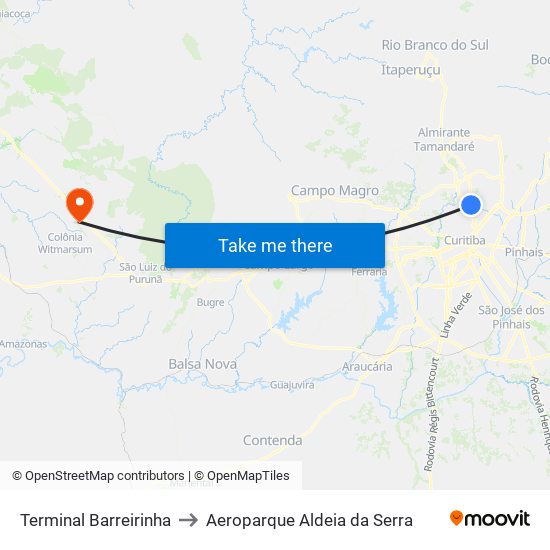 Terminal Barreirinha to Aeroparque Aldeia da Serra map