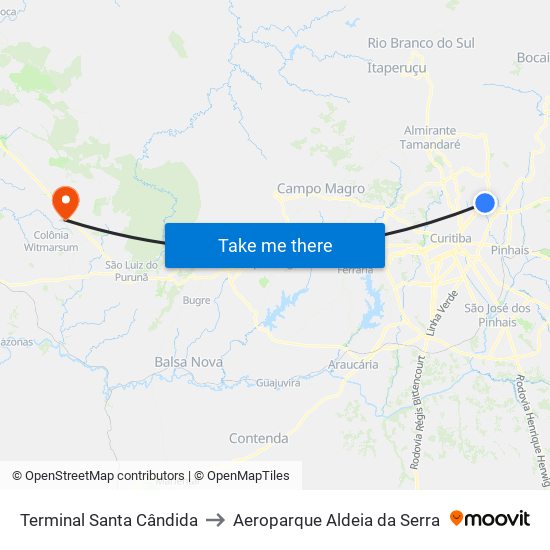 Terminal Santa Cândida to Aeroparque Aldeia da Serra map