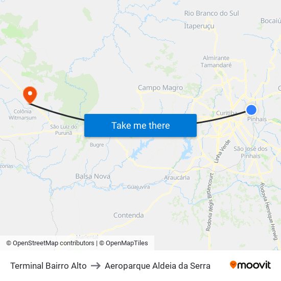Terminal Bairro Alto to Aeroparque Aldeia da Serra map