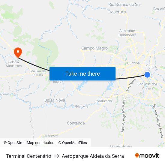 Terminal Centenário to Aeroparque Aldeia da Serra map