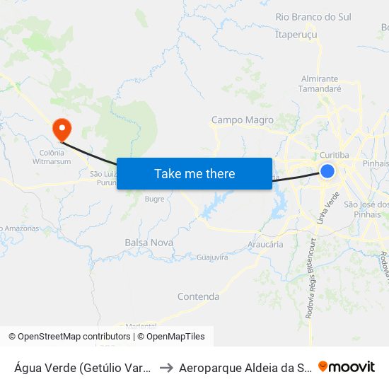 Água Verde (Getúlio Vargas) to Aeroparque Aldeia da Serra map