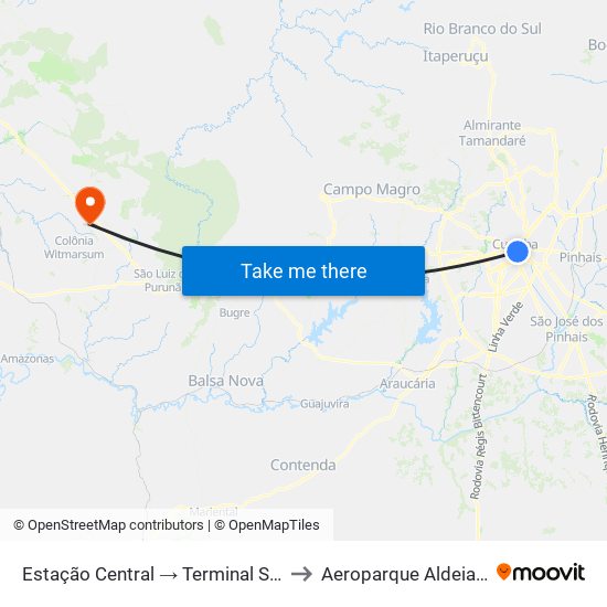 Estação Central → Terminal Santa Cândida to Aeroparque Aldeia da Serra map