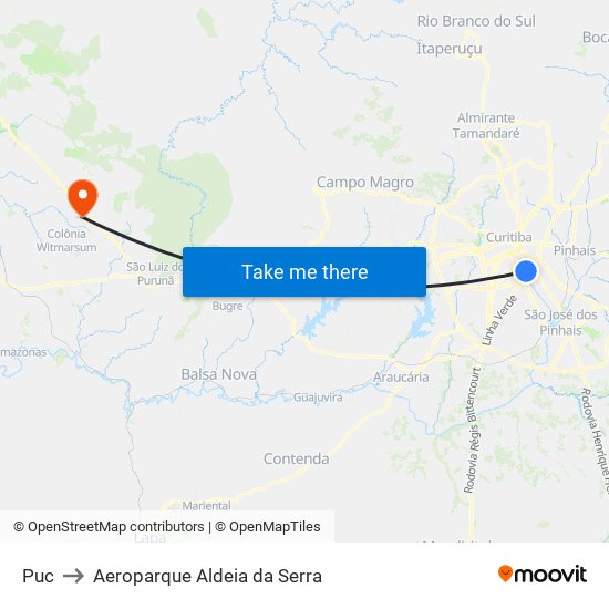 Puc to Aeroparque Aldeia da Serra map