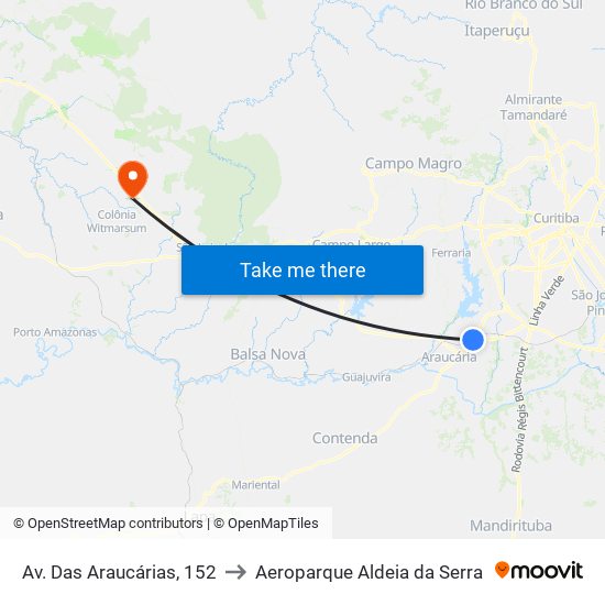 Av. Das Araucárias, 152 to Aeroparque Aldeia da Serra map