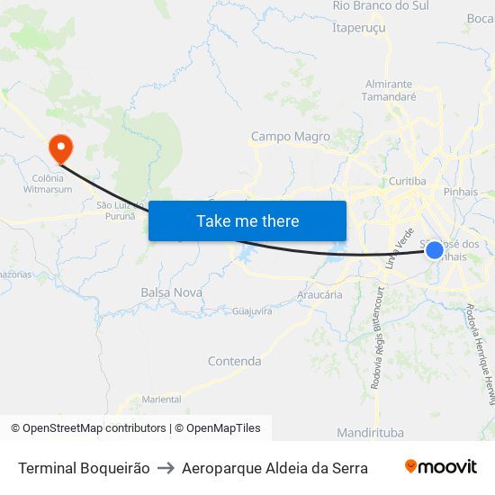 Terminal Boqueirão to Aeroparque Aldeia da Serra map