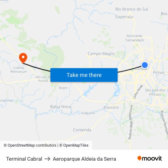 Terminal Cabral to Aeroparque Aldeia da Serra map